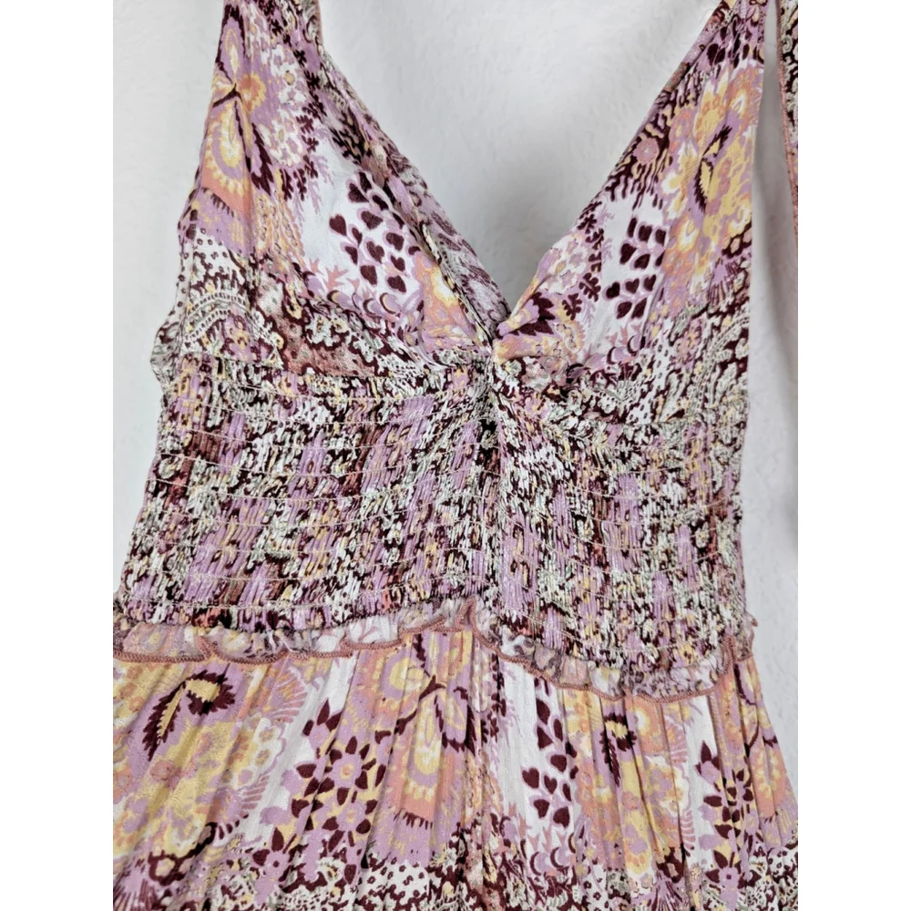 Free People Let's Smock About It Maxi Dress XS Pink Multi Boho Festival Beach